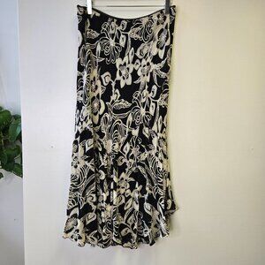 Vintage Y2K Style Fairy Hankerchief Black Cream‎ Floral A-Line Midi Skirt L